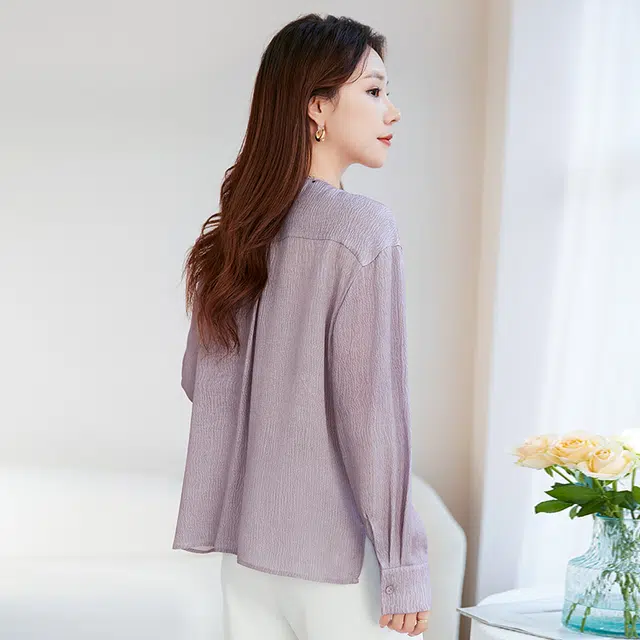 水墨佳人 桑蚕丝长袖泡泡绉衬衫 女款