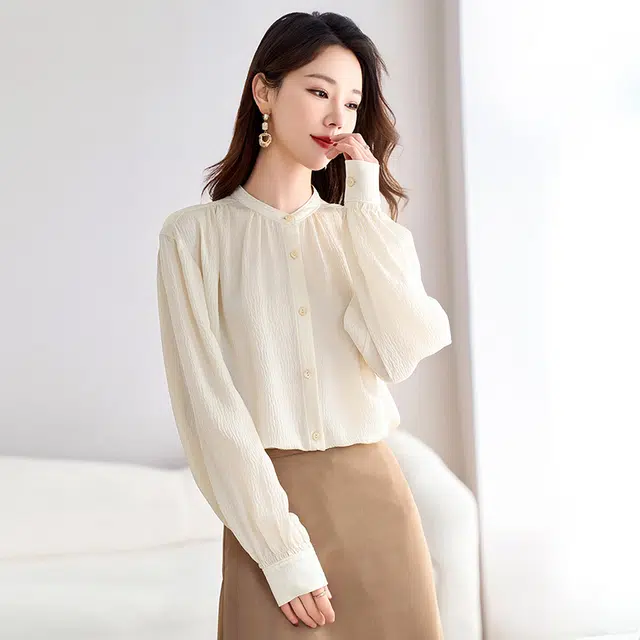水墨佳人 通勤百搭时尚休闲长袖衬衫 女款 米白色