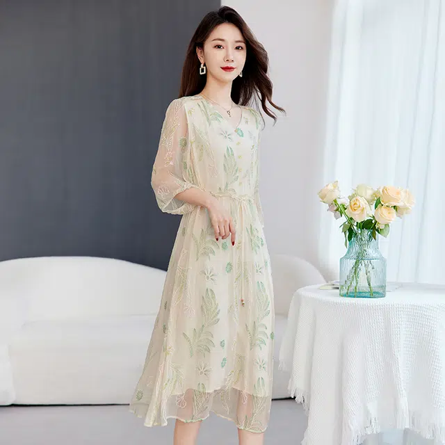 水墨佳人 舒适百搭修身舒适柔软亲肤短袖连衣裙 女款