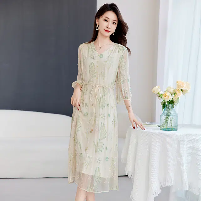 水墨佳人 舒适百搭修身舒适柔软亲肤短袖连衣裙 女款