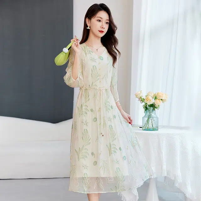 水墨佳人 舒适百搭修身舒适柔软亲肤短袖连衣裙 女款