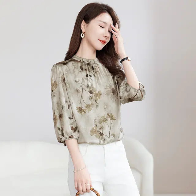 水墨佳人 妈妈装印花洋气国风短袖衬衫 女款