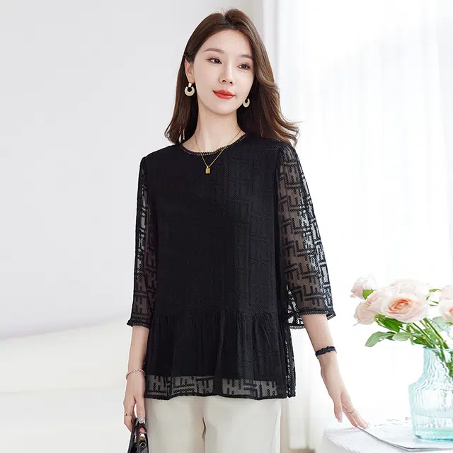 水墨佳人 舒适透气圆领合身短袖衬衫 女款