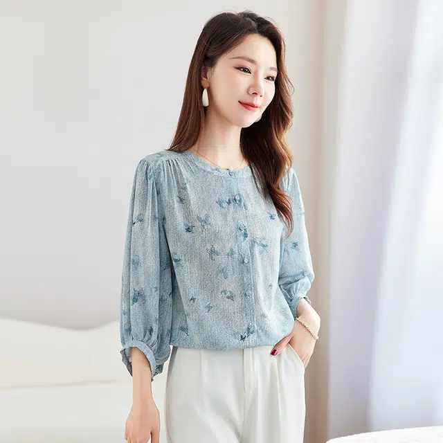 水墨佳人 真丝双绉印花上衣 女款