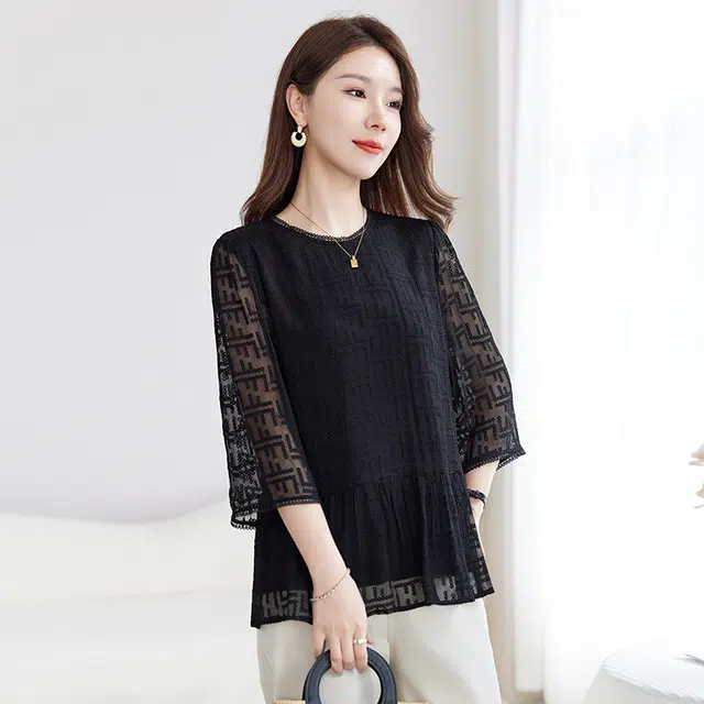 水墨佳人 舒适透气圆领合身短袖衬衫 女款