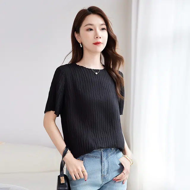 水墨佳人 上衣女日常穿搭简约轻奢桑蚕丝短袖衬衫 女款