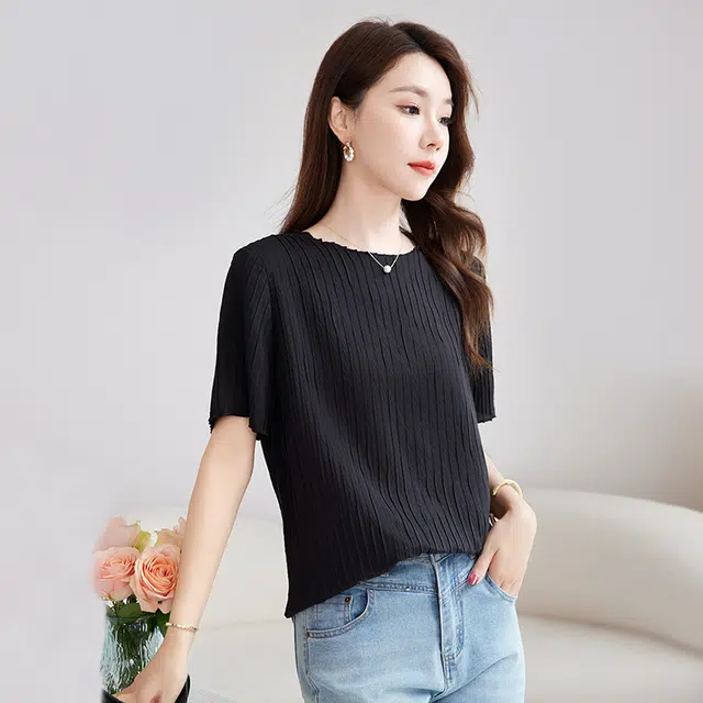 水墨佳人 上衣女日常穿搭简约轻奢桑蚕丝短袖衬衫 女款