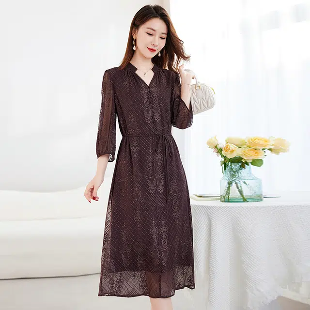 水墨佳人 桑蚕顺宇绣花五分袖真丝短袖连衣裙 女款