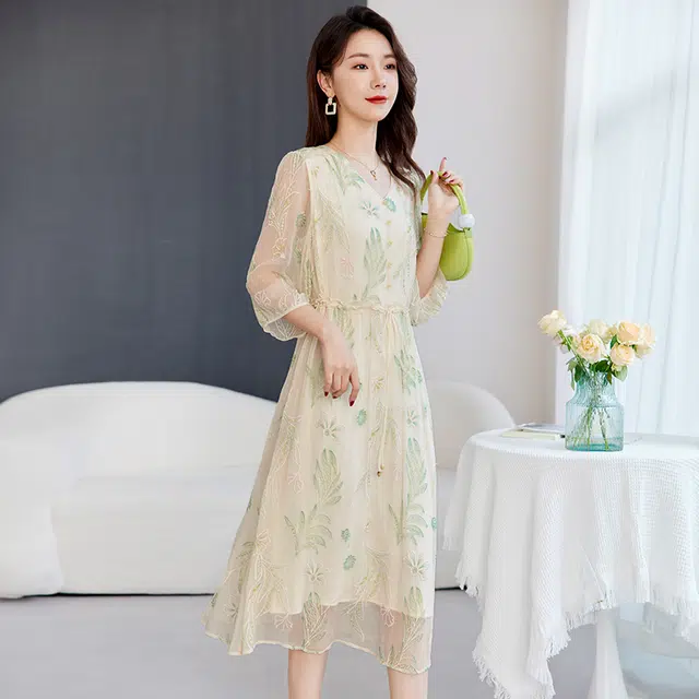 水墨佳人 舒适百搭修身舒适柔软亲肤短袖连衣裙 女款