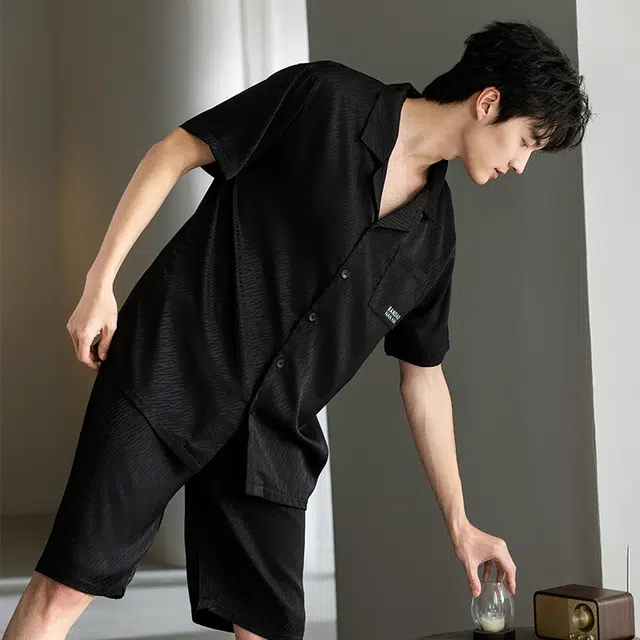帕兰朵 柔软短袖时尚居家休闲可外穿翻领睡衣套装 男款