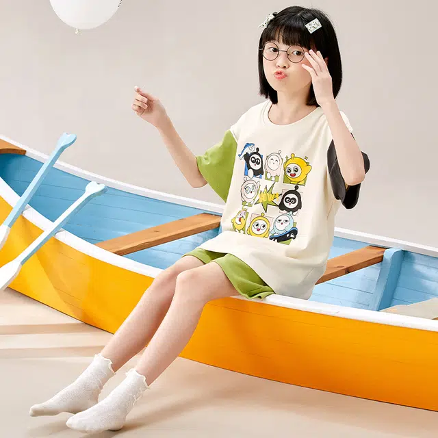 帕兰朵 云感棉系列 儿童款透气可爱卡通舒适亲肤吸汗休闲睡衣套装 女款
