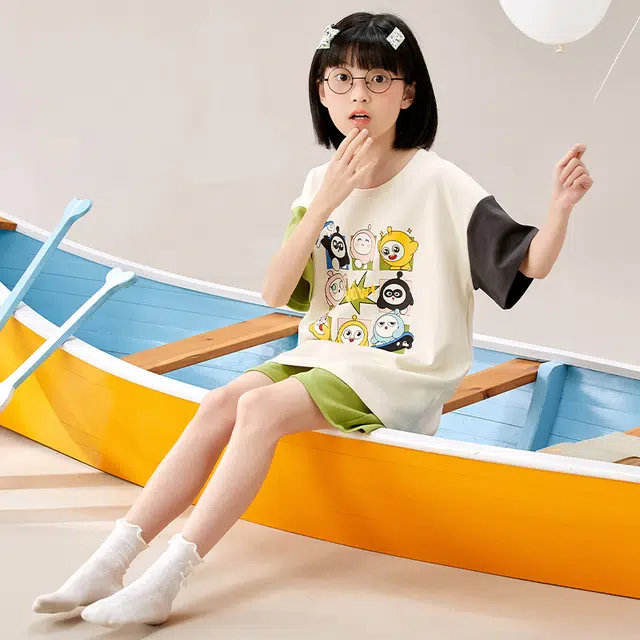 帕兰朵 云感棉系列 儿童款透气可爱卡通舒适亲肤吸汗休闲睡衣套装 女款