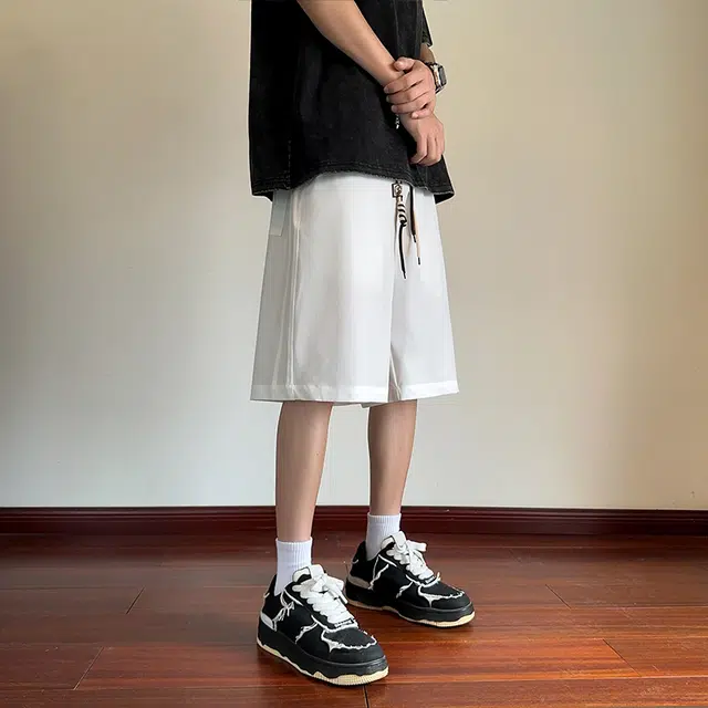 快鱼 薄款美式复古经典基础款微弹纯色垂感篮球运动宽松舒适亲肤凉感直筒宽松通勤百搭五分休闲短裤 男女同款