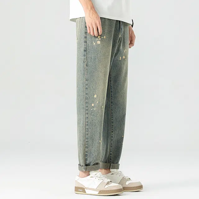 快鱼 基础款美式复古水洗简约舒适直筒宽松通勤垂感亲肤透气休闲牛仔裤 男女同款 怀旧蓝