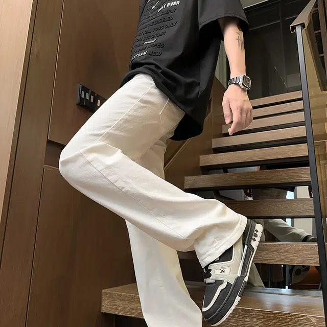快鱼 经典高街基础款美式微喇弯刀复古高街做旧水洗宽松直筒阔腿百搭高级感弹力休闲牛仔裤 男女同款