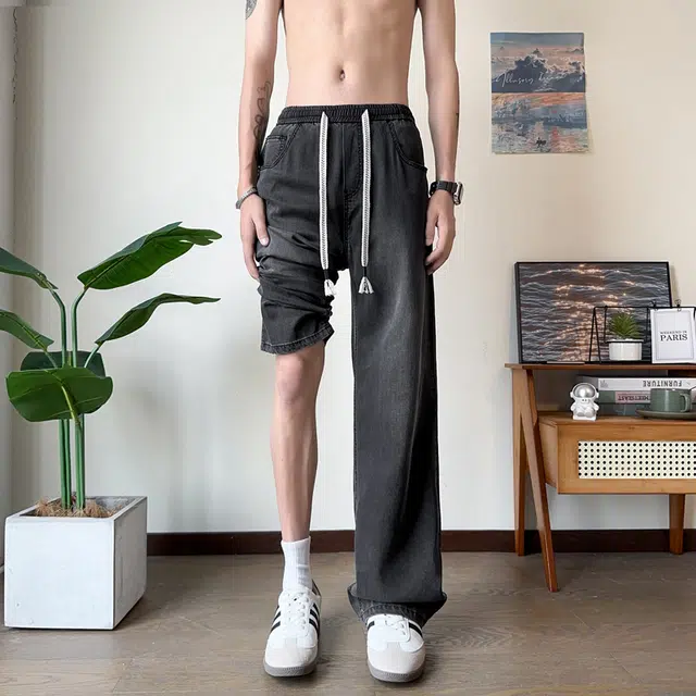 快鱼 美式微喇水洗耐磨天丝莱赛尔宽松直筒喇叭阔腿高街显高显瘦中腰百搭日常通勤休闲牛仔裤 男女同款