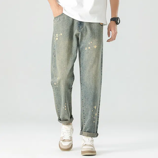 快鱼 基础款美式复古水洗简约舒适直筒宽松通勤垂感亲肤透气休闲牛仔裤 男女同款 怀旧蓝