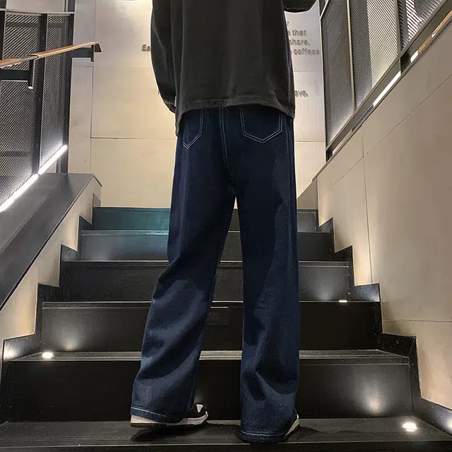 快鱼 美式高街水洗复古潮流宽松简约基础中腰拉链垂感阔腿拖地直筒通勤百搭休闲牛仔裤 男女同款