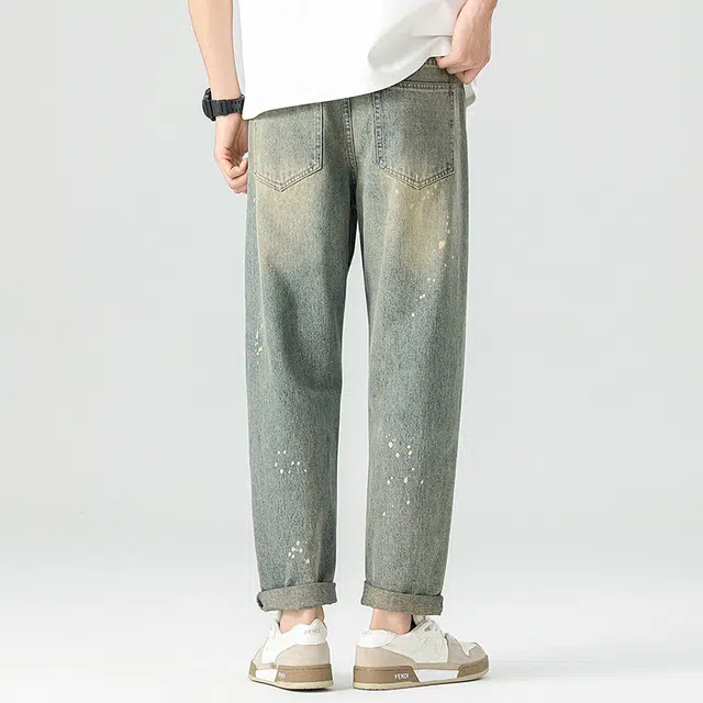 快鱼 基础款美式复古水洗简约舒适直筒宽松通勤垂感亲肤透气休闲牛仔裤 男女同款 怀旧蓝