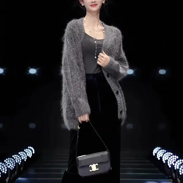梨九九 韩系慵懒风宽松软糯女高级感洋气外套上衣针织衫 女款