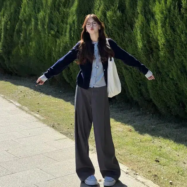 梨九九 假两件针织衫开衫上衣女韩系穿搭秋冬叠穿毛衣慵懒风长袖外套 休闲套装 女款