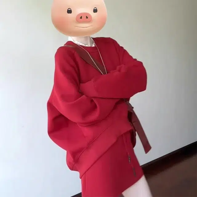 梨九九 高级感卫衣春秋欧货复古休闲半身裙两件套宽松减龄裙装套装 女款