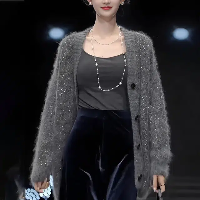 梨九九 韩系慵懒风宽松软糯女高级感洋气外套上衣针织衫 女款