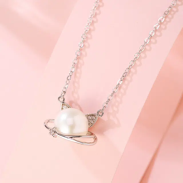 安道子 星球猫咪可爱森系小清新 淡水珍珠 项链 女款
