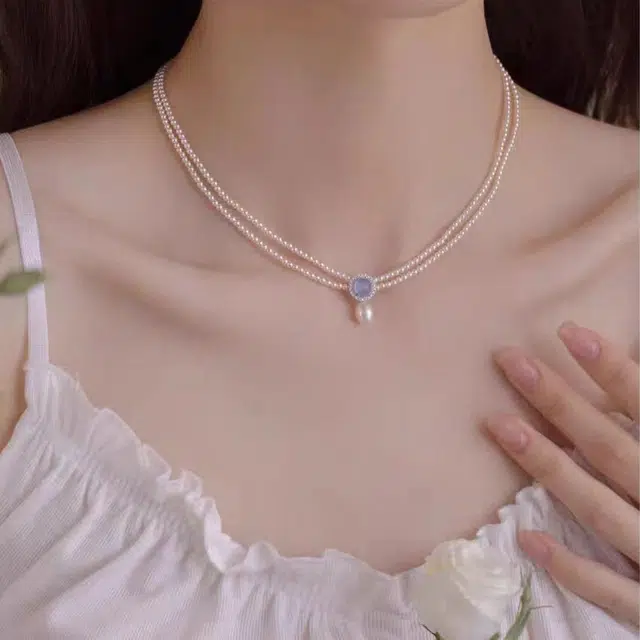 安道子 海蓝 轻奢 高级感小众 淡水珍珠 项链 女款