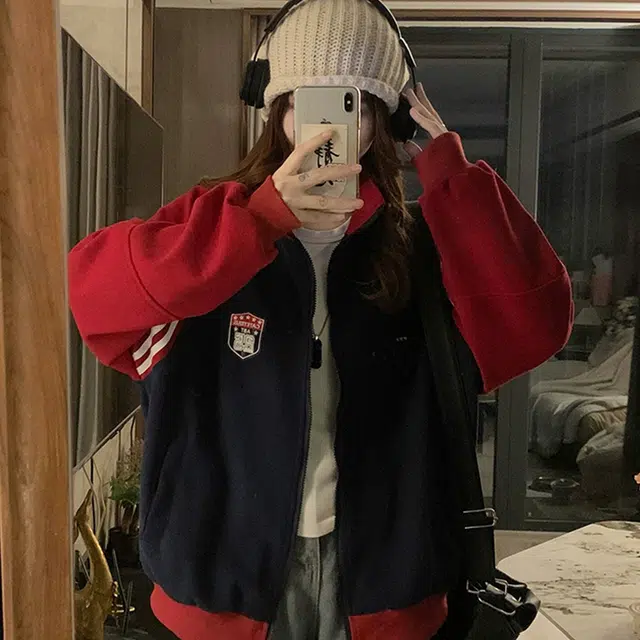 费尔岛上的猫 美式复古高级感拼接刺绣棒球服夹克 男女同款