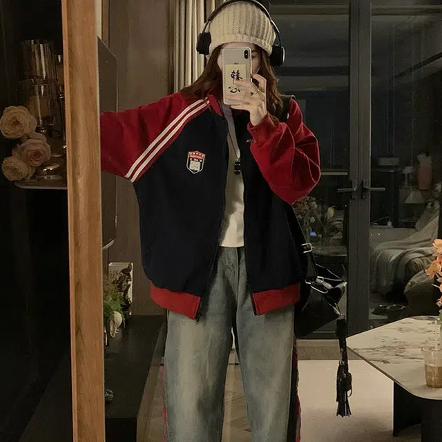 费尔岛上的猫 美式复古高级感拼接刺绣棒球服夹克 男女同款