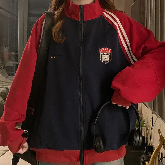 费尔岛上的猫 美式复古高级感拼接刺绣棒球服夹克 男女同款