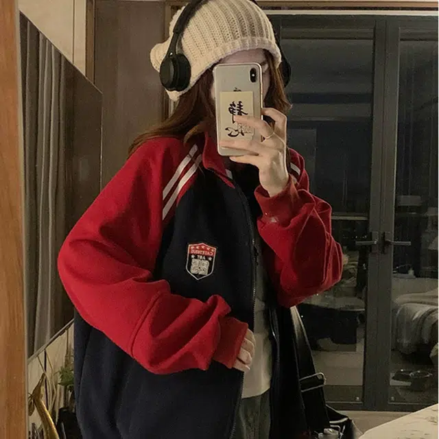 费尔岛上的猫 美式复古高级感拼接刺绣棒球服夹克 男女同款