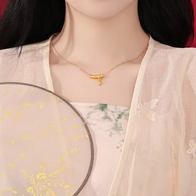萃华金店 竹节 节节高升新中式国潮 小众设计 足金 一口价 黄金项链 男女同款情侣款