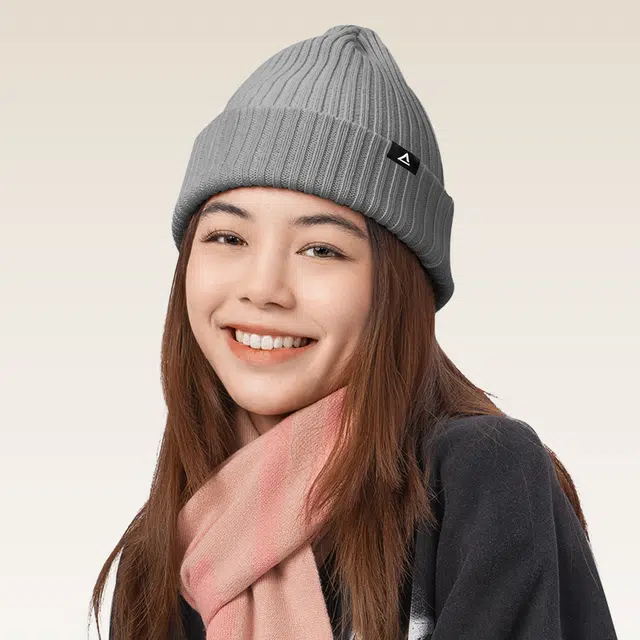 匹克 秋冬保暖针织帽  简约时尚抗静电 腈纶 绒线帽 男女同款情侣款 灰色