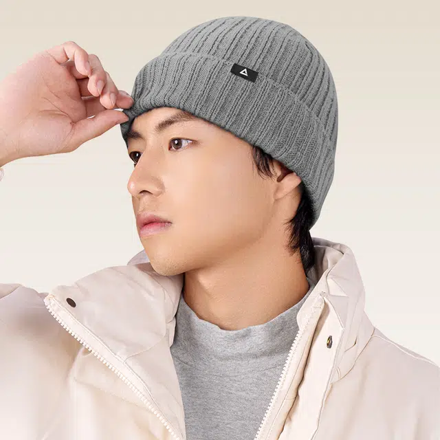 匹克 秋冬保暖针织帽  简约时尚抗静电 腈纶 绒线帽 男女同款情侣款 灰色