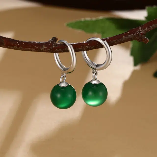 赛菲尔 新中式优雅翠绿气质显白 玉髓 玉石耳环 女款
