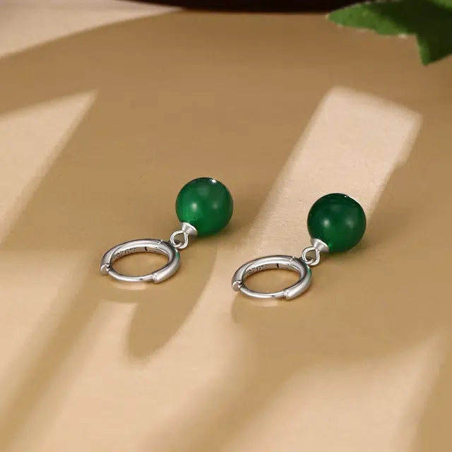 赛菲尔 新中式优雅翠绿气质显白 玉髓 玉石耳环 女款