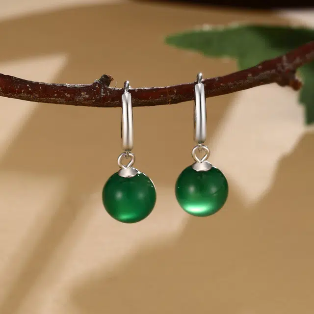 赛菲尔 新中式优雅翠绿气质显白 玉髓 玉石耳环 女款