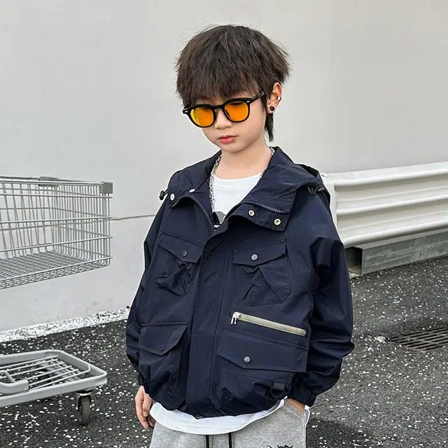 木木屋 通勤舒适连帽拉链夹克外套 藏青色青少年