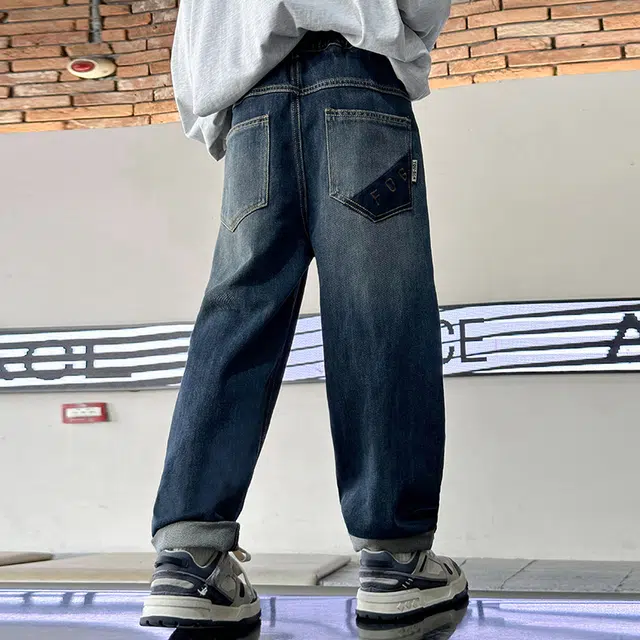 木木屋 纯色舒适透气牛仔裤 青少年 蓝色