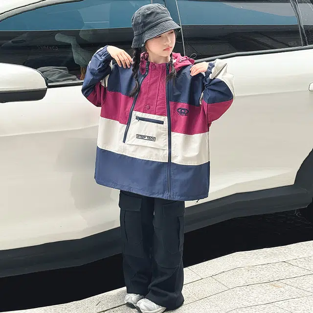 木木屋 连帽洋气字母拼接舒适落肩长袖夹克外套 图片色青少年
