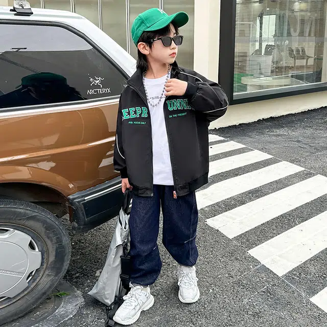 木木屋 复古运动立领侧边条纹舒适柔软轻盈夹克外套 儿童款