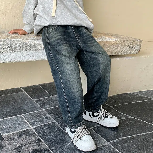 木木屋 柔软舒适轻盈亲肤牛仔裤 青少年 蓝灰色
