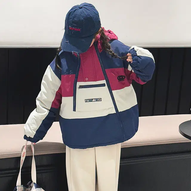 木木屋 连帽洋气字母拼接舒适落肩长袖夹克外套 图片色青少年