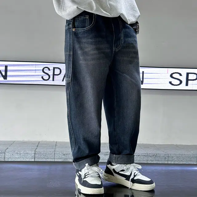 木木屋 大口袋百搭舒适透气牛仔裤 青少年 蓝色