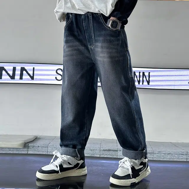 木木屋 大口袋百搭舒适透气牛仔裤 青少年 蓝色