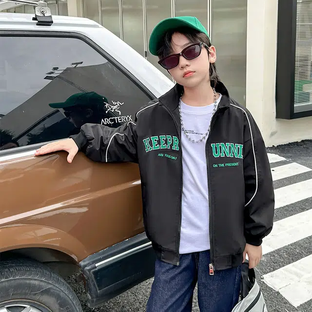 木木屋 复古运动立领侧边条纹舒适柔软轻盈夹克外套 儿童款