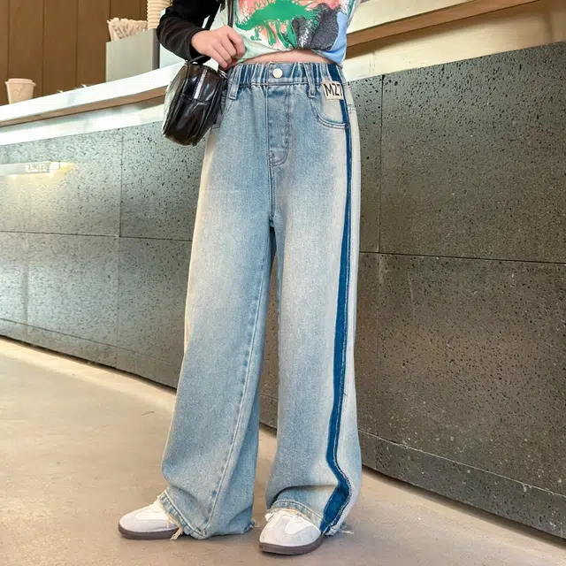 木木屋 舒适柔软亲肤洋气百搭松紧腰牛仔裤 青少年 蓝色