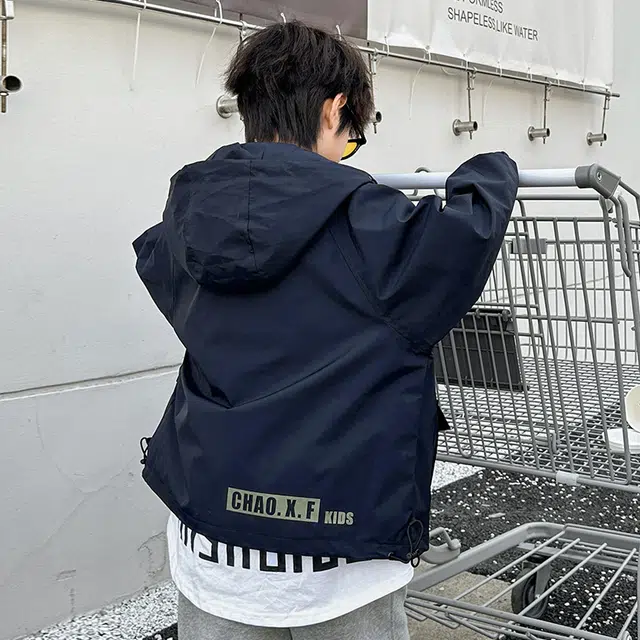 木木屋 通勤舒适连帽拉链夹克外套 藏青色青少年